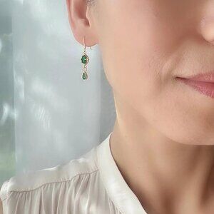 Gold Plated Earrings With Emerald Green And Clear Zircon Stones Wedding Earrings